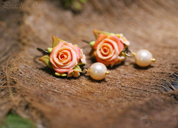 Peach Rose Flower Earrings