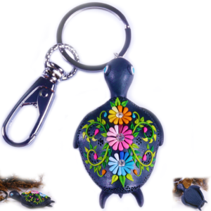 Black Turtle Keychain with Kashmiri Embroidery
