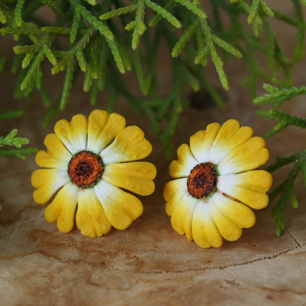 Yellow Daisy Flower Ear Studs