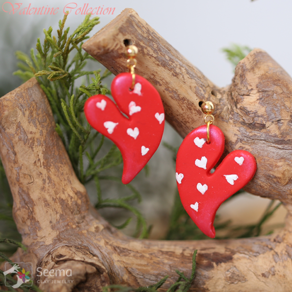 Heart Red White Hanging Valentine Earrings