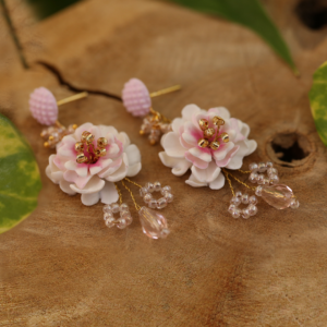 Peach Pink Flower Polymer Clay Earrings