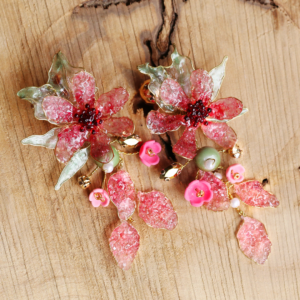 Pink Crystal like Frozen Flower with Vintage look