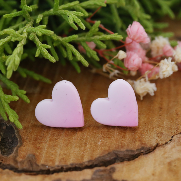 Pink White Heart Stud Polymer Clay Earrings Small