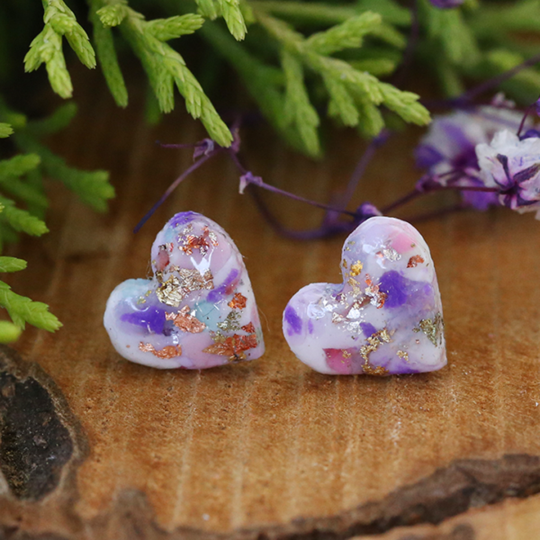 Pink White Purple Heart Stud Polymer Clay Earrings Extra Small