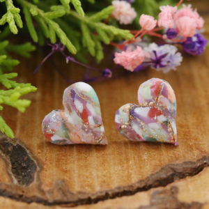 Pink White Purple Gold Heart Stud Polymer Clay Earrings Small