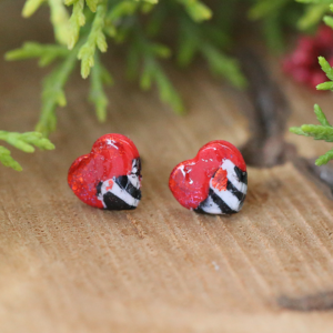 Red Black White Heart Small Stud Valentine Earrings