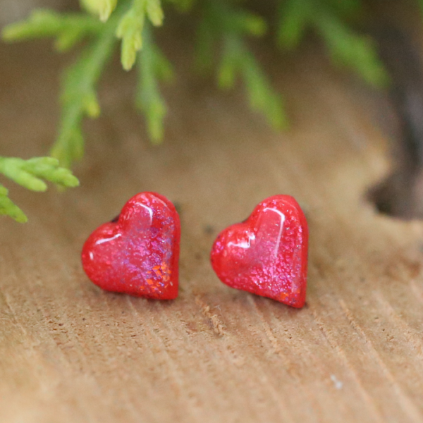 Red Lavender Small Heart Studs Valentine Earrings