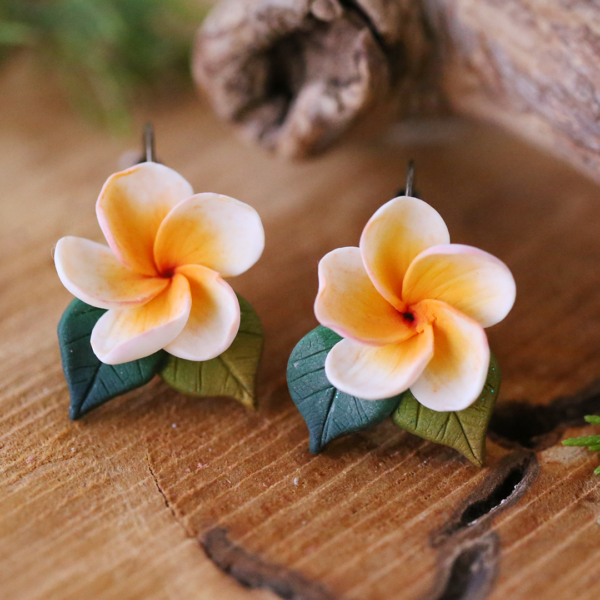 Frangipani Plumeria Flower Earrings