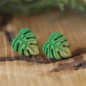 Monstera Leaf Studs Green Golden Earrings