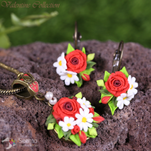Valentine Red Rose Earrings Pendant set