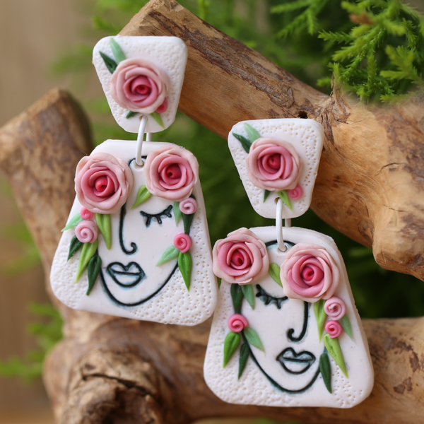 White Pink Rose Spring Earrings