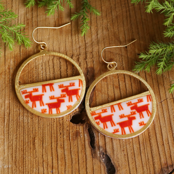 White Red Round Earrings