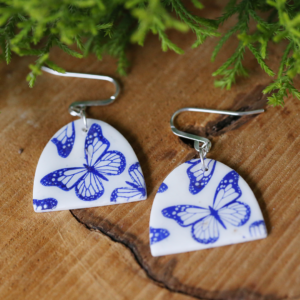 White Blue Butterfly Earrings