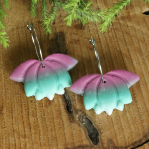 Cyan Pink Lotus Hoop Earrings