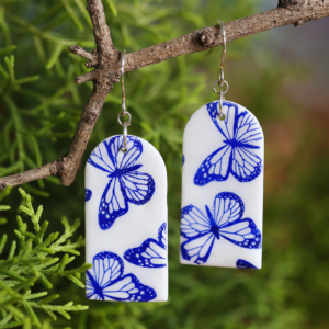 White Blue Butterfly Arch Earrings