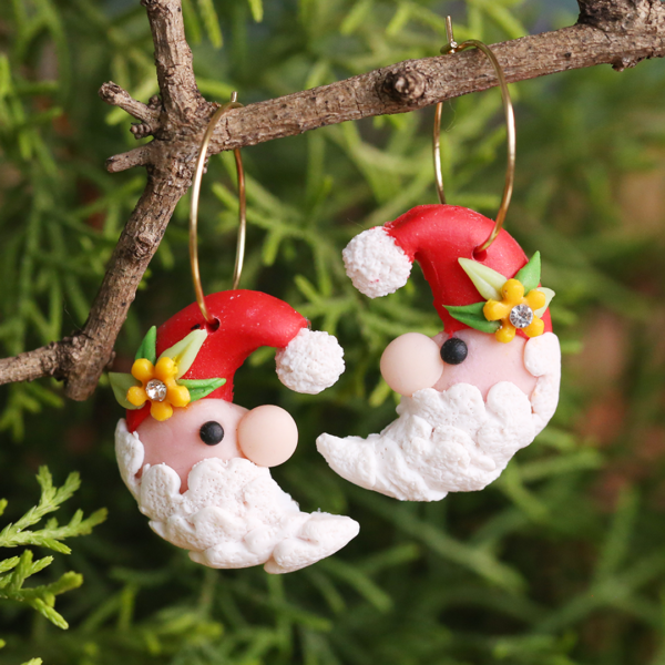 White Red Santa Hoop Earrings