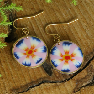 Pink Blue Flower Earrings