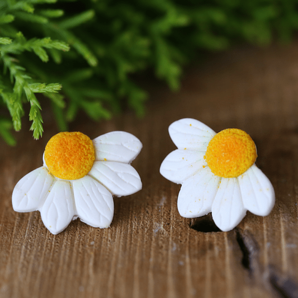 Half Daisy Polymer Clay Flower Earrings Stud