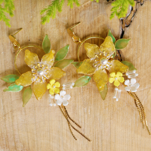 Vintage Clay Flower Earrings Haldi Yellow