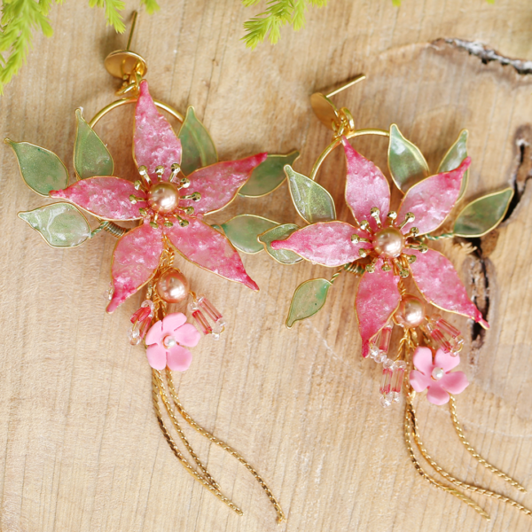 Vintage Clay Flower Earrings Pink