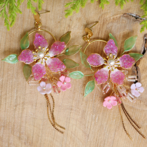 The Vintage Floral Earrings Pink Tassel