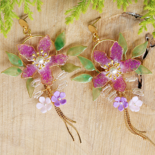 Vintage Clay Flower Earrings Purple