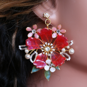 Flower Earrings Claret Red