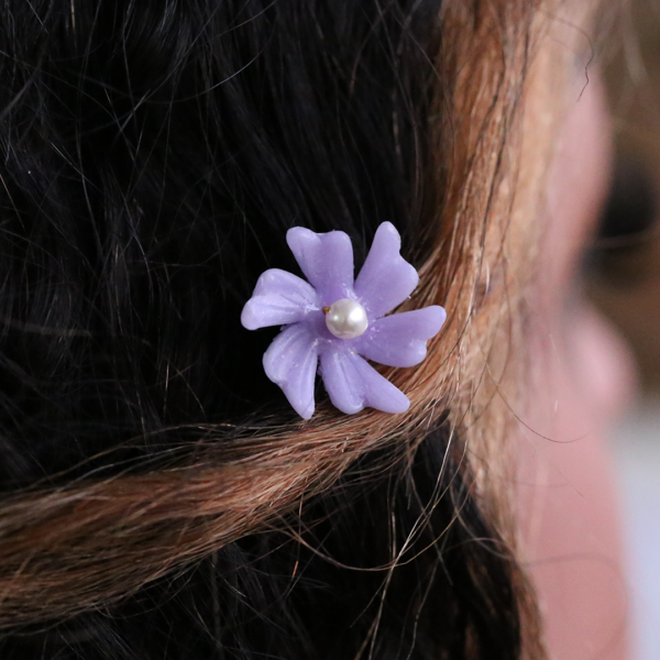 Lavender Clay Flower Hair Clip