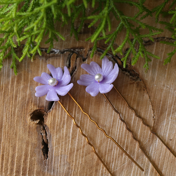 Lavender Clay Flower Hair Clip Set