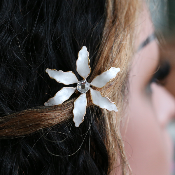 White Crystal Flower Hair Clip