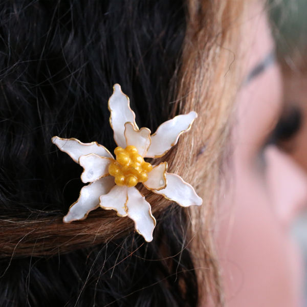 White Yellow Flower Hair Clip