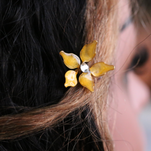 Yellow Crystal Flower Hair Clip