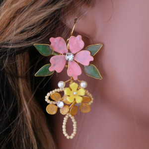 Geranium Peach Vintage Flower Earrings