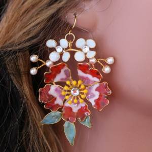 Poppy Red Vintage Flower Earrings